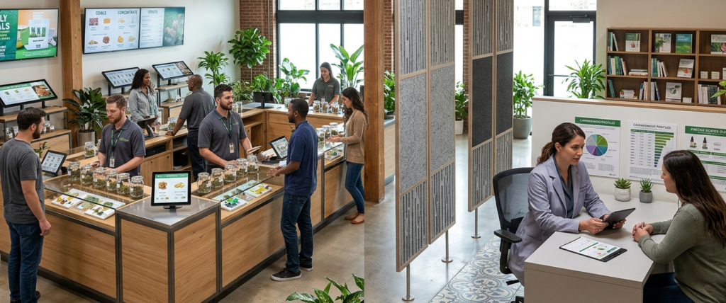 Cannabis Dispensary Jobs: Retail vs. Medical Career Paths 1 Image comparing customer-facing responsibilities in retail and medical cannabis dispensaries.