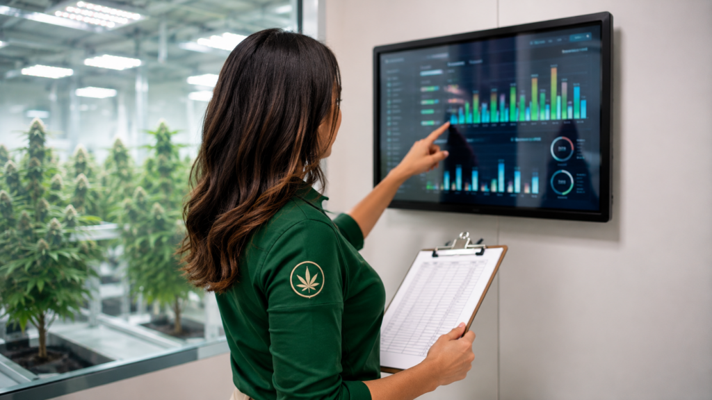 Exploring Cannabis Compliance Careers and Skills 1 Cannabis compliance professional reviewing regulatory records at a workstation