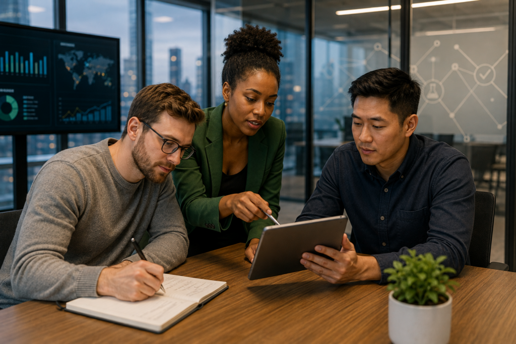 Cannabis Career Paths Beyond Cultivation and Retail 1 Cannabis professionals reviewing inventory tracking data and compliance documentation